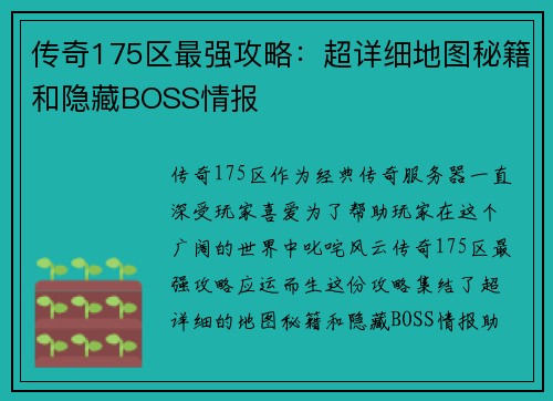 传奇175区最强攻略：超详细地图秘籍和隐藏BOSS情报